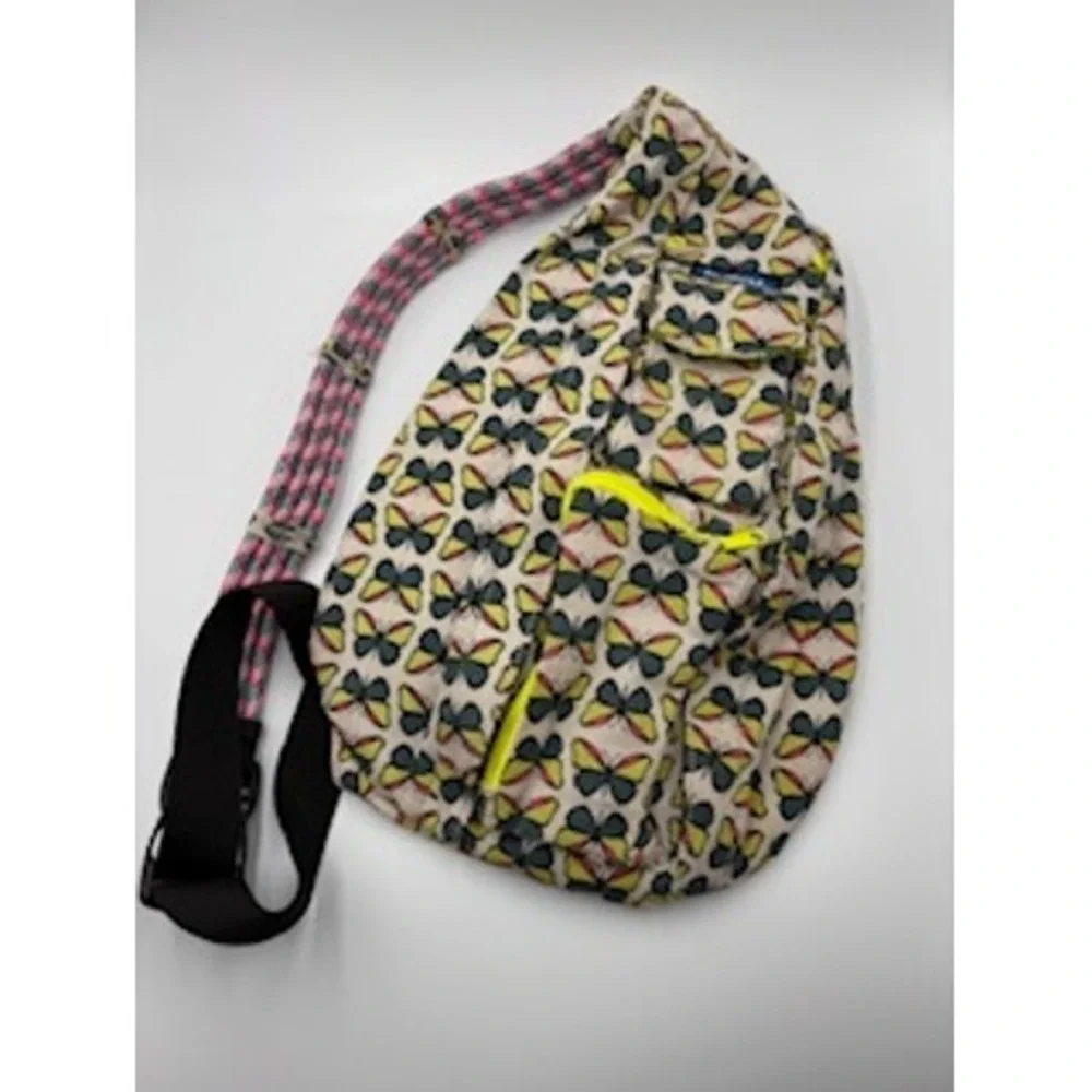 KAVU Rope Bag Cream Butterfly Print Canvas Sling Backpack Travel Gorpcore Boho